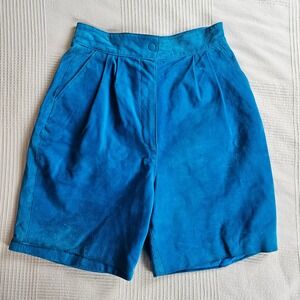 CHIA Vntg Teal Blue Leather High Waisted Maximalist 80s Pleated Shorts Size 12
